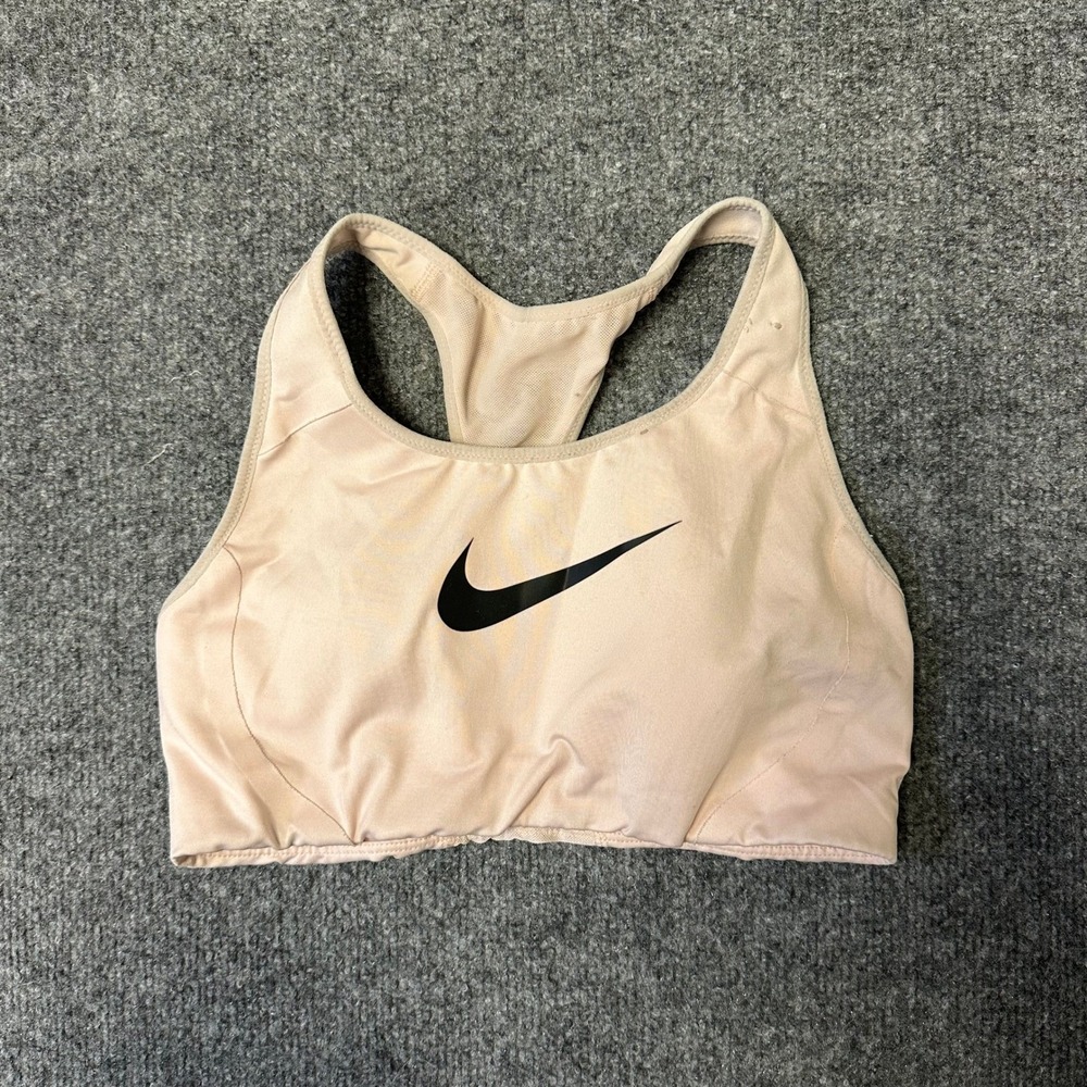 Nike Sports Bra Womens Size S Peach Pink Racerback Dri-Fit Athletic Swoosh Logo
